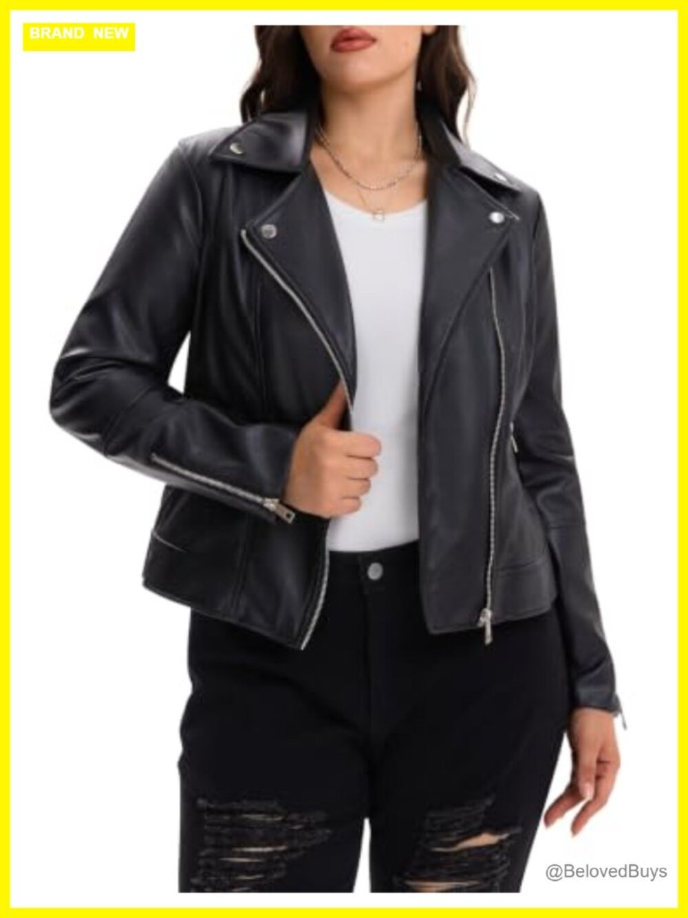 Faux Leather Motorcycle Jacket, Slim Short Biker Coat, Women's PU Moto Jacket